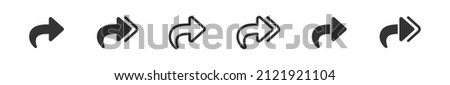 Share arrow icon. Right web button symbol. Curve arrow sign. Double forward in vector flat style.