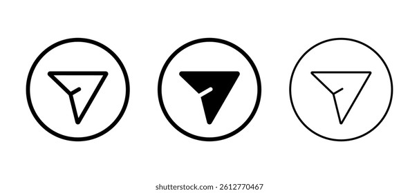 Share arrow icon set on circle line. Send message button sign symbol