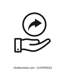 Comparte la flecha a mano. Estilo de línea de icono de respuesta aislado. Ilustración del vector