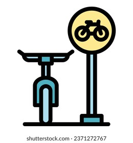 Compartir vector de contorno de icono de bicicleta. Bicicleta de aparcamiento. Color del transporte público plano