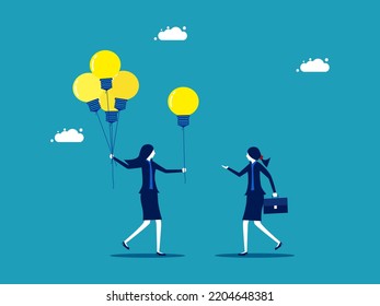 Share business knowledge. businesswoman giving light bulb balloon. vector illustration