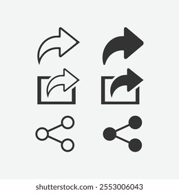 Share button arrow icon. Send symbol. Right arrow vector illustration. Share arrow sign. Social media interface web element. Publish button.