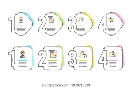 Share call, Shipping support and Payment card icons simple set. Group sign. Phone support, Delivery manager, Agreement conditions. Group of people. Business set. Infographic timeline. Vector