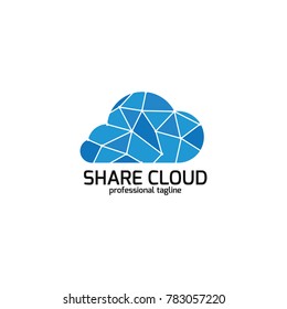 Share Cloud Logo Illustration on blue color, Flat syle design isolated on white background