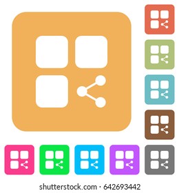 Share component flat icons on rounded square vivid color backgrounds.