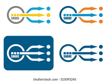 Share concept. Illustration with abstract icon set and digital background