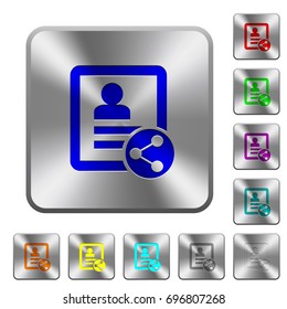 Share contact engraved icons on rounded square glossy steel buttons