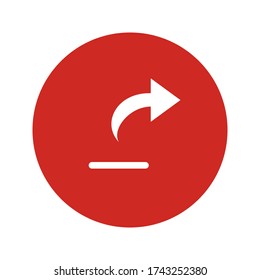 Icono de Compartir contenido. Cargar símbolo multimedia. botón de interfaz de usuario. Flecha curvada para navegación multimedia. Redes. Diseño sencillo. Aplicación web y móvil. Vector. Diseño Gráfico. Fondo circular.