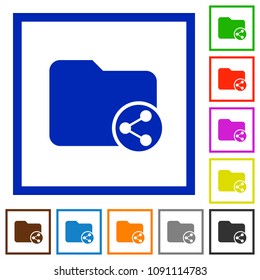 Share directory flat color icons in square frames on white background
