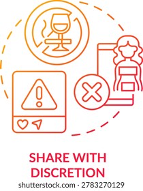 Share with discretion red gradient concept icon. Internet communication norms. Netiquette rule abstract idea thin line illustration. Isolated outline drawing