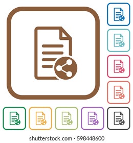 Share document simple icons in color rounded square frames on white background