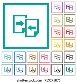 Share documents flat color icons with quadrant frames on white background