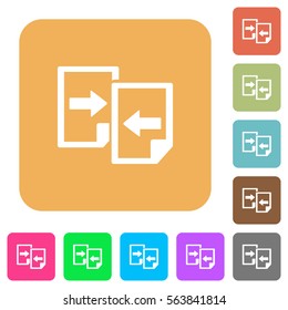 Share documents flat icons on rounded square vivid color backgrounds.