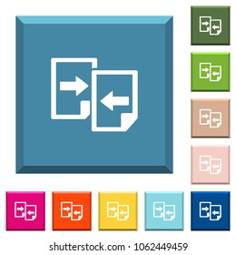 Share documents white icons on edged square buttons in various trendy colors
