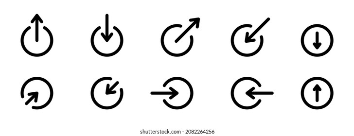 Share, Download Button for Social Media Line Icon. Arrow and Circle Symbols of Upload, Share for Website Outline Icon. External Link and Round Repost Linear Sign. Editable Stroke. Vector Illustration.