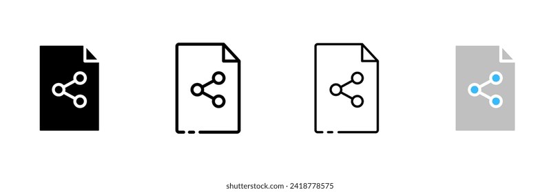 Juego de iconos de archivo compartido. Silhouette, lineal y plano. Iconos vectores.