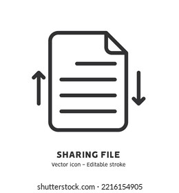 Share file line icon. Sharing file, data transfer, transfer of documentation, cloud service, file management, electronic document management. Flat outline icon. Editable stroke