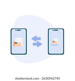 Share files from one device to another, using internet-based sharing applications. file sharing concept.