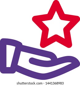 Share five-pointed star, hand with star isolated on a white background