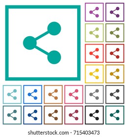 Share flat color icons with quadrant frames on white background