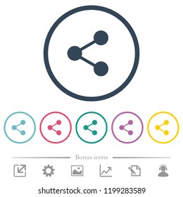 Share flat color icons in round outlines. 6 bonus icons included.