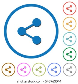Share flat color vector icons with shadows in round outlines on white background