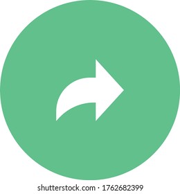 Icono de Compartir, Avanzar o derecha con círculo redondo verde e ilustración vectorial de flecha sobre fondo verde.