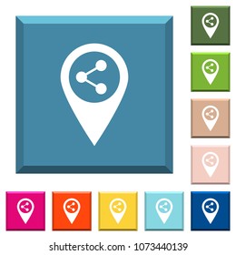 Share GPS map location white icons on edged square buttons in various trendy colors