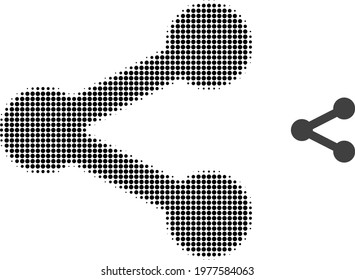 Share halftone dotted icon illustration. Halftone array contains round points. Vector illustration of share icon on a white background. Flat abstraction for share object.