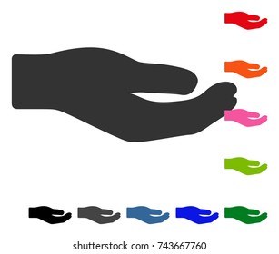 Share Hand icon. Flat gray iconic symbol inside a blue rounded rectangular frame. Black, gray, green, blue, red, orange color variants of Share Hand vector. Designed for web and application UI.