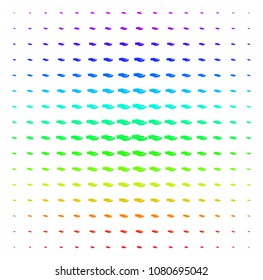 Share Hand icon rainbow colored halftone pattern. Vector share hand pictograms organized into halftone grid with vertical spectral gradient. Designed for backgrounds, covers and abstraction concepts.