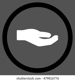Share Hand vector bicolor rounded icon. Image style is a flat icon symbol inside a circle, black and white colors, gray background.