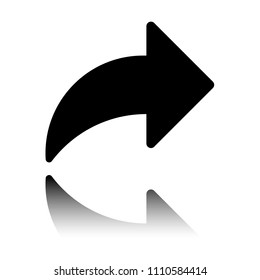 Share icon with arrow. Black icon with mirror reflection on white background