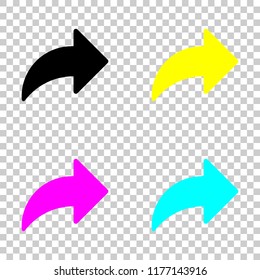 Share icon with arrow. Colored set of cmyk icons on transparent background