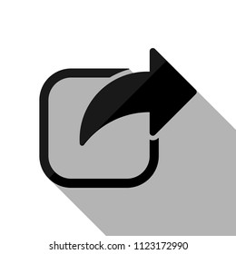 Share icon. Arrow and square. Black object with long shadow on white background