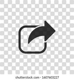 Share icon. Arrow and square. Black symbol on transparency grid