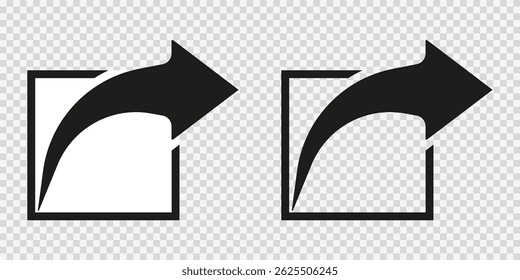 Compartilhe o ícone com uma seta em um quadrado. Ícone preto de mídia social com uma seta para compartilhar. GUI do aplicativo de logotipo de botão da Web Design plano. Ilustrações de vetor EPS 10