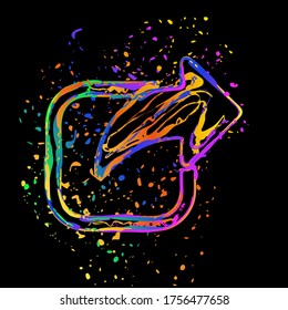 Share icon. Arrow and square. Colored ink with splashes on black background