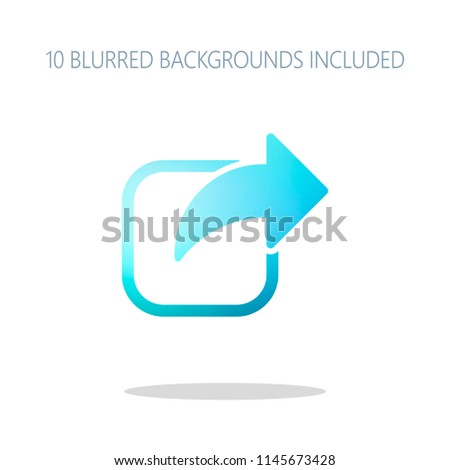 Share icon. Arrow and square. Colorful logo concept with simple shadow on white. 10 different blurred backgrounds included