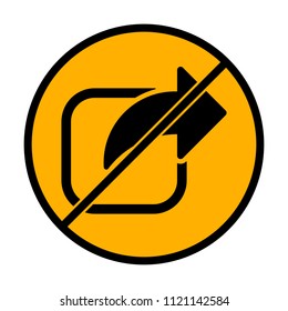 Share icon. Arrow and square. not allowed, black object in warning sign with orange background color