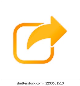 Share icon. Arrow and square. Orange sign with low light on white background