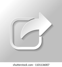 Share icon. Arrow and square. Paper style with shadow on gray background