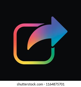 Share icon. Arrow and square. Rainbow color and dark background