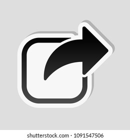Share icon. Arrow and square. Sticker style with white border and simple shadow on gray background