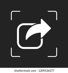 Share icon. Arrow and square. White object in camera autofocus on dark background