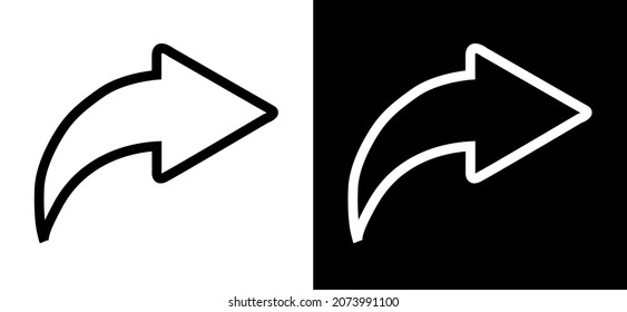 Share icon and arrow vector illustration on white and black background. share icon symbol sign vector
