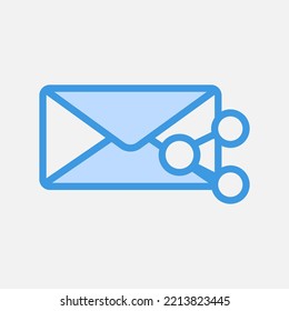 Compartir icono en azul sobre el correo electrónico, usar para la presentación de aplicaciones móviles del sitio web