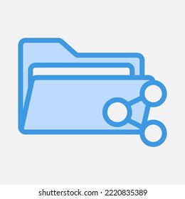 Icon im blauen Stil über Ordner teilen, für die mobile App-Präsentation auf der Website verwenden