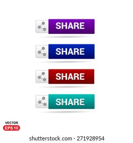 Share Icon Button. Abstract beautiful text button with icon. Purple Button, Blue Button, Red Button, Green Button, Turquoise button. web design element. Call to action gray icon button