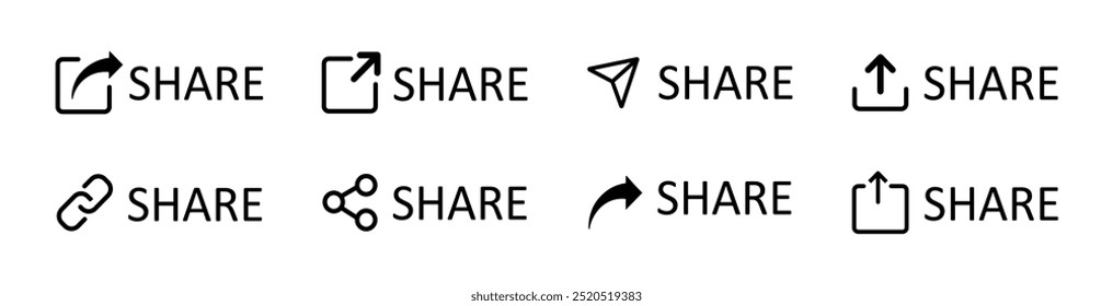 Share icon button set. Share icon set isolated on white background. Social media share icon button uses for app and website. Vector illustration.